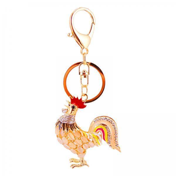 3xRooster Keychain Backpack Charms Alloy Rhinestone Keychain for Women and Men