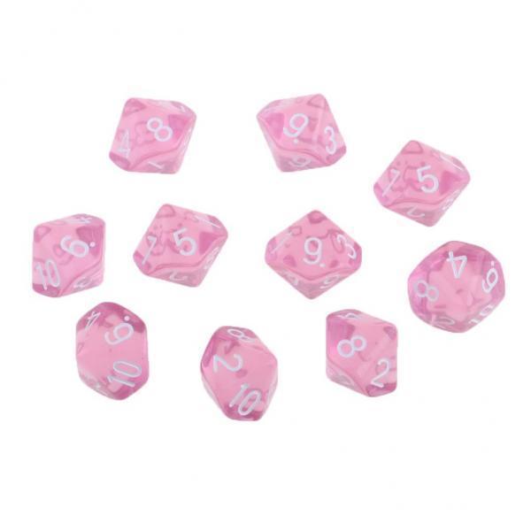 4x10 Pieces Plastic D10 Dice for D&D RPG Board Game Toy DIY Pink