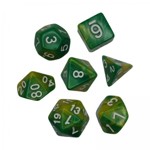 2x7 Pieces Polyhedral Dices Set Durable Board Game Props for Card Game Cafe Yellow Green