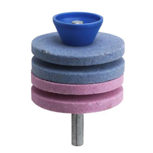 3xLawn Mower Blade Sharpener Grinder Wheel Stone for Power Drill Blue and Pink