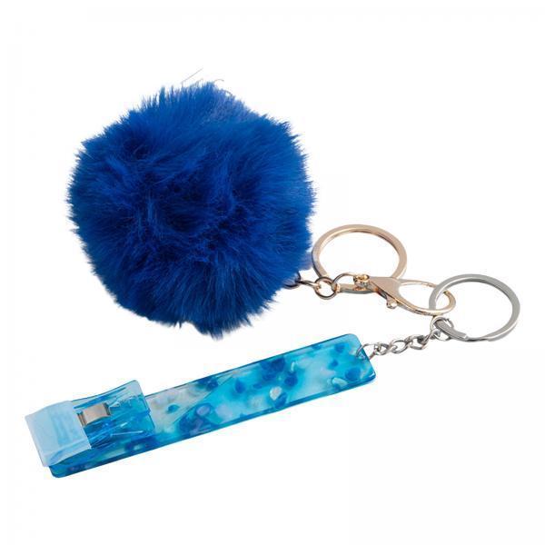 4xCredit Card Puller ATM Keychain Card Clip for Long Nails Picker Card Grabber Blue with Hairball