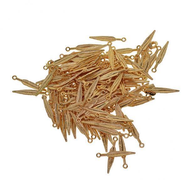 2x100 pcs 3D Feather Leaf Metal Charms pendants Jewelry DIY Making Golden