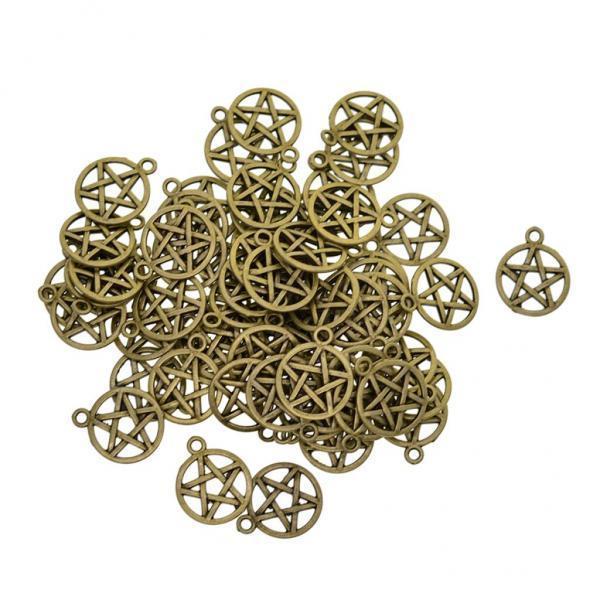 3x50 Pieces Tibetan Bronze Alloy Round Star Pentacle Jewelry DIY Making Charms