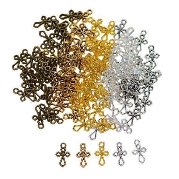 3x100pcs Vintage Filigree Hollow Cross Charms Jewelry DIY Making Mixed