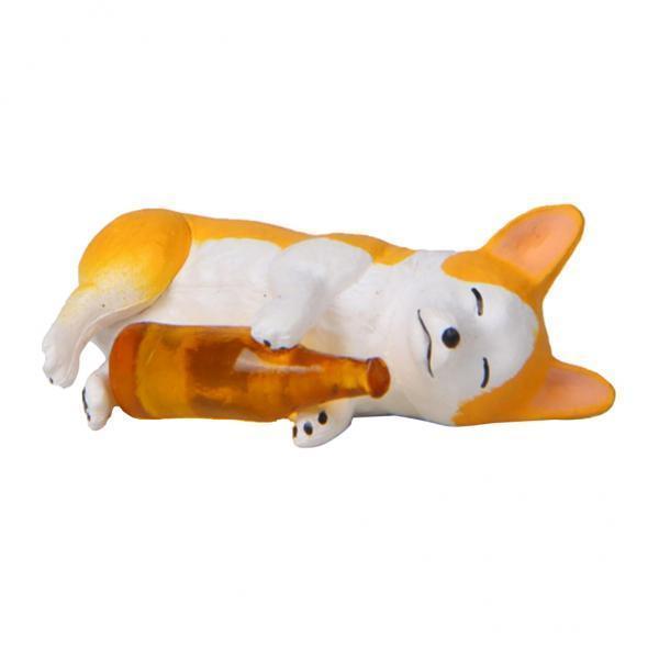 4xHolding Winebottle Mini Corgi Huskie Dog Figurine Decor Yellow Bottle Corgi