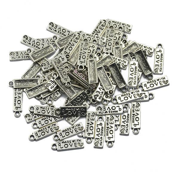 3x100 Piece Tibetan Silver MADE WITH LOVE Heart Rectangle Heart Charms Pendant