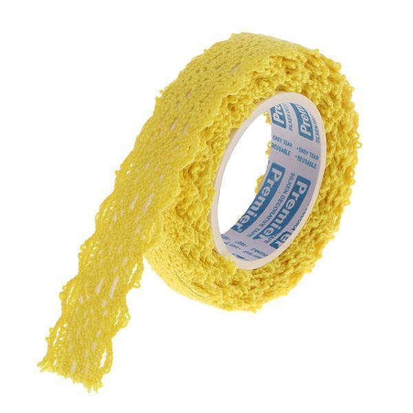 4x2 Yards 15mm Fabric Lace Washi Tape Self Adhesive Trim Wedding yellow