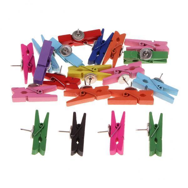 4x20/50Pcs Mini Wooden Clothespins Push Pins Map Tacks Drawing Pins Colored