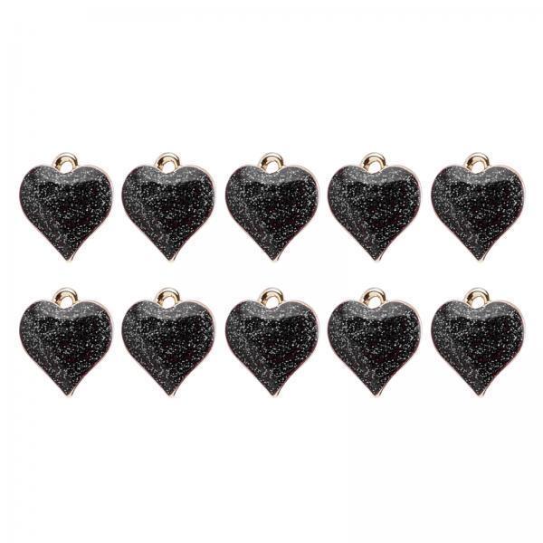 2x10Pcs Charms Shiny Heart Enamel Alloy Pendant DIY-Handmade Jewelry Findings Black