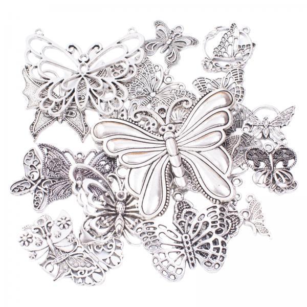 3xButterfly Charms Pendant Antique for Scrapbook Decoration Key Chains Earring silver