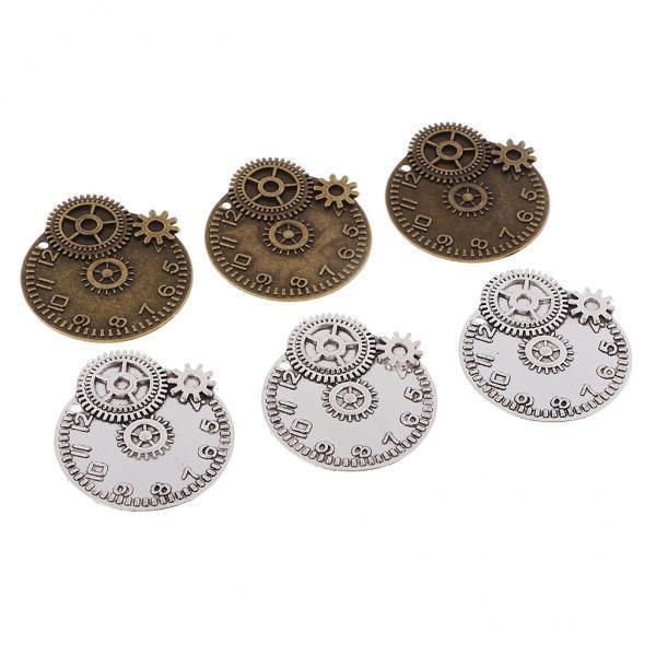 2x6 Pieces Antique Steampunk Gears Charms Clock Watch Wheel Gear for Crafting