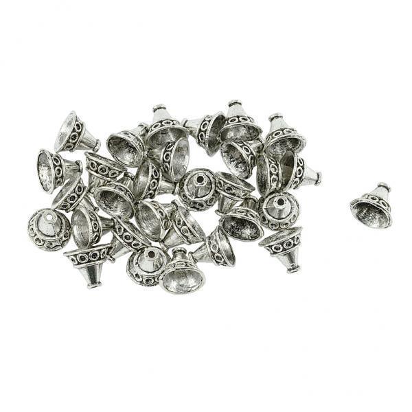 2x30 Pieces Tibetan Silver Patterned Caps Flower Focal Tassel Jewelry DIY