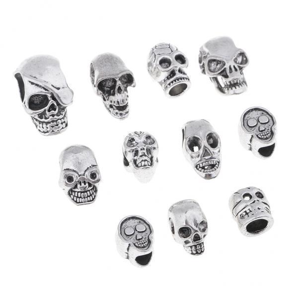 4x11 Piece Silver Halloween Skull Large Hole Spacer Loose Beads Jewelry Making