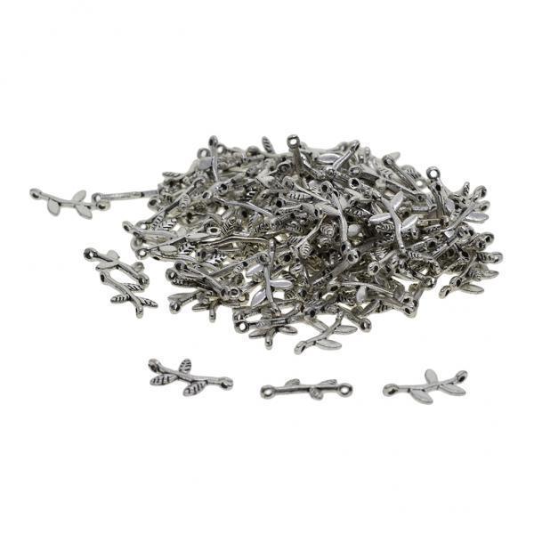 2x100Pcs Tibetan Silver mini 3D Rose Leaf dangle Charms Connector DIY Making