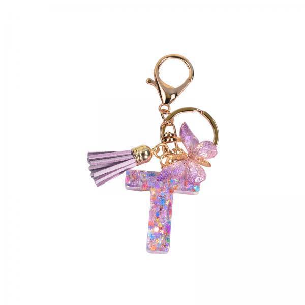 2xResin Keychain Ornaments Girls Women Gifts English Alphabet Keyring Keychain T