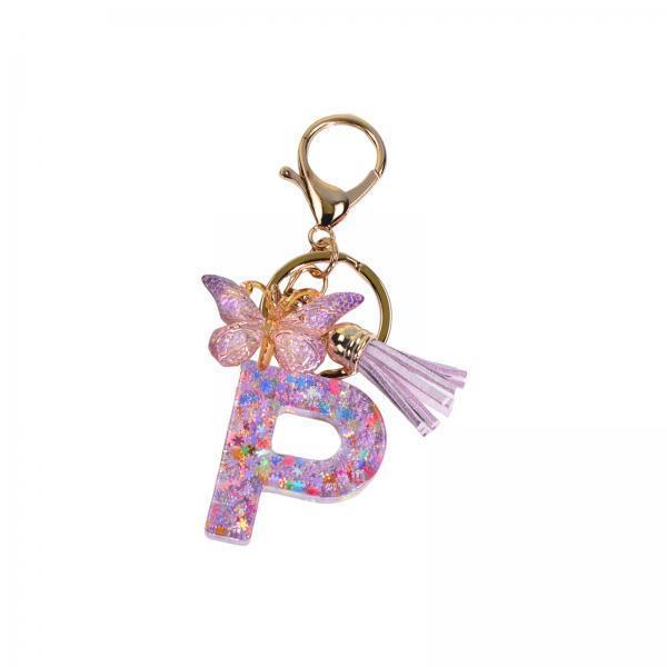4xResin Keychain Ornaments Girls Women Gifts English Alphabet Keyring Keychain P