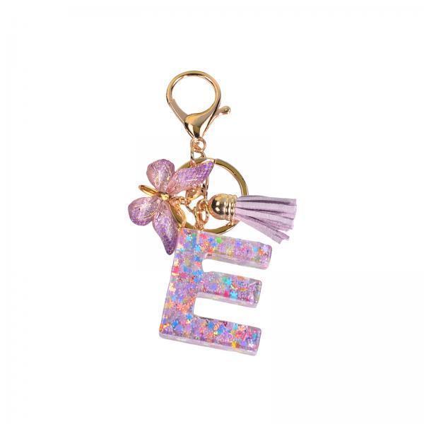 4xResin Keychain Ornaments Girls Women Gifts English Alphabet Keyring Keychain E