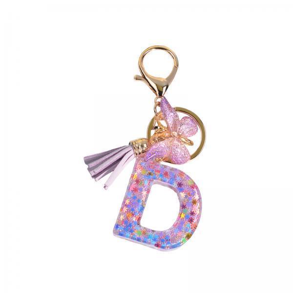 2xResin Keychain Ornaments Girls Women Gifts English Alphabet Keyring Keychain D