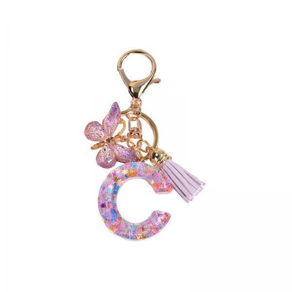 2xResin Keychain Ornaments Girls Women Gifts English Alphabet Keyring Keychain C