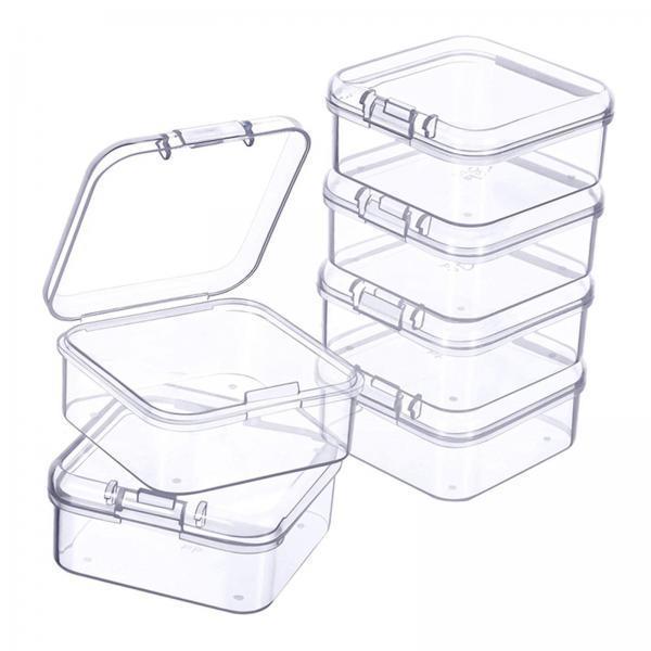 4x6x Mini Jewelry Storage Box Transparent Square with Lid for Earplugs Crafts M