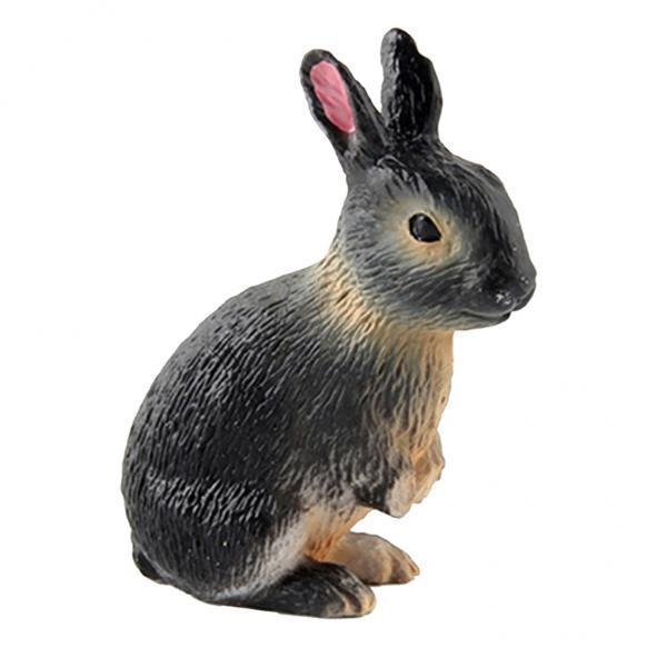 2xRealistic Rabbit Figurine Zoo Farm Animal Model Teaching Toys Tabletop Decor black yellow squatting