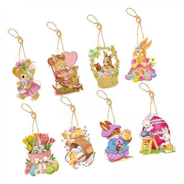 2x8Pcs Easter Decorations for The Home Hanging Ornaments for Wall Window Decor Style B