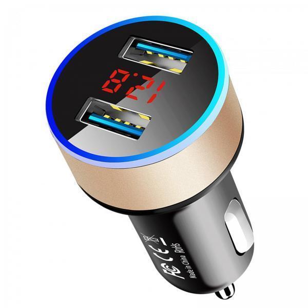 2xCar Charger with Voltage Dual Ports for Smartphones MP3 Cameras Gold