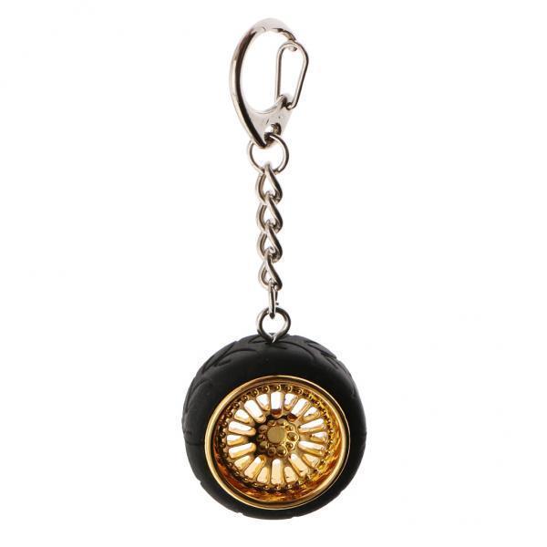4xCar Key Ring Creative Wheel Rim Hub Design Chain Keyfob Pendant Golden