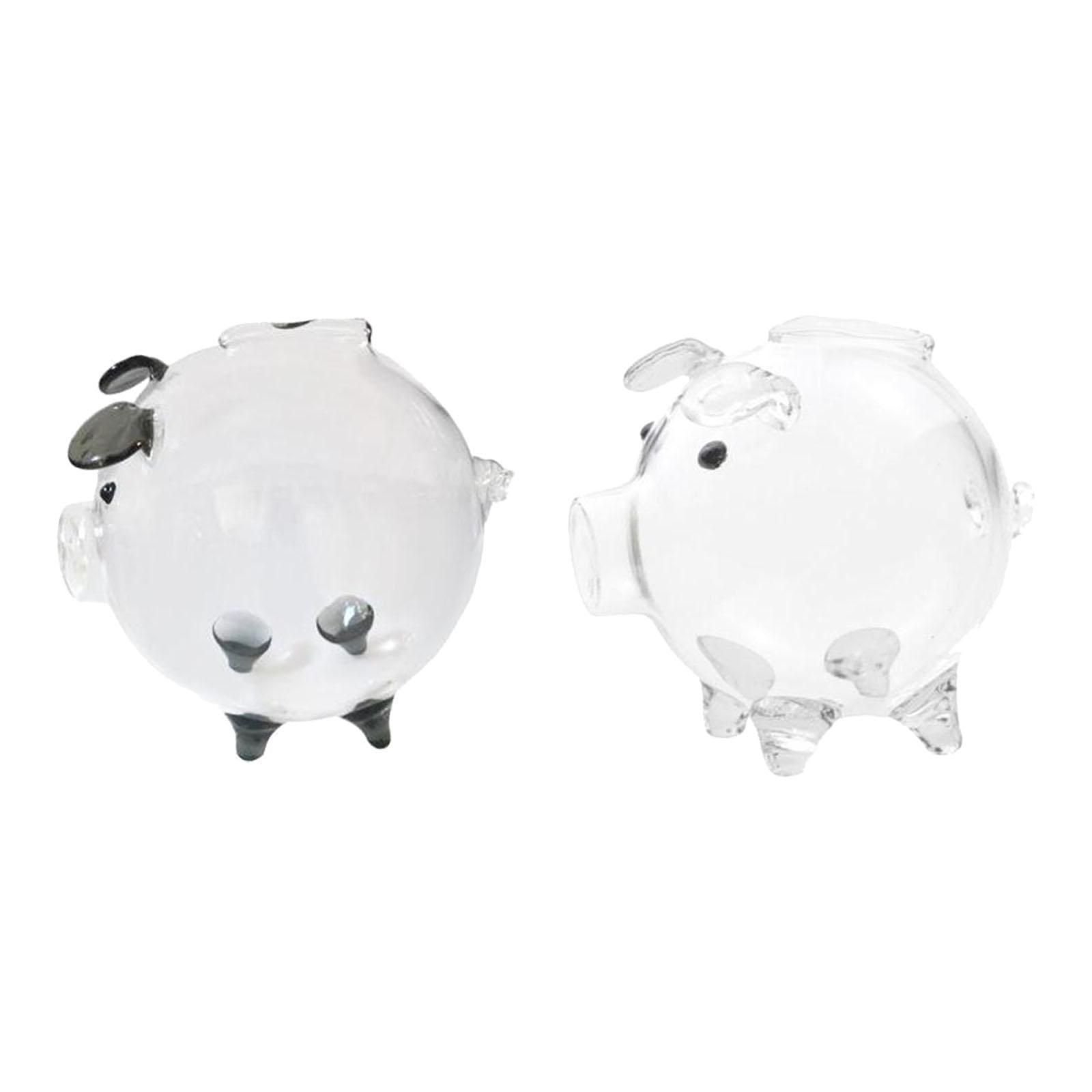 2 Glass Piggy Banks Lovely Money Saving Box for Birthday Clear and Black