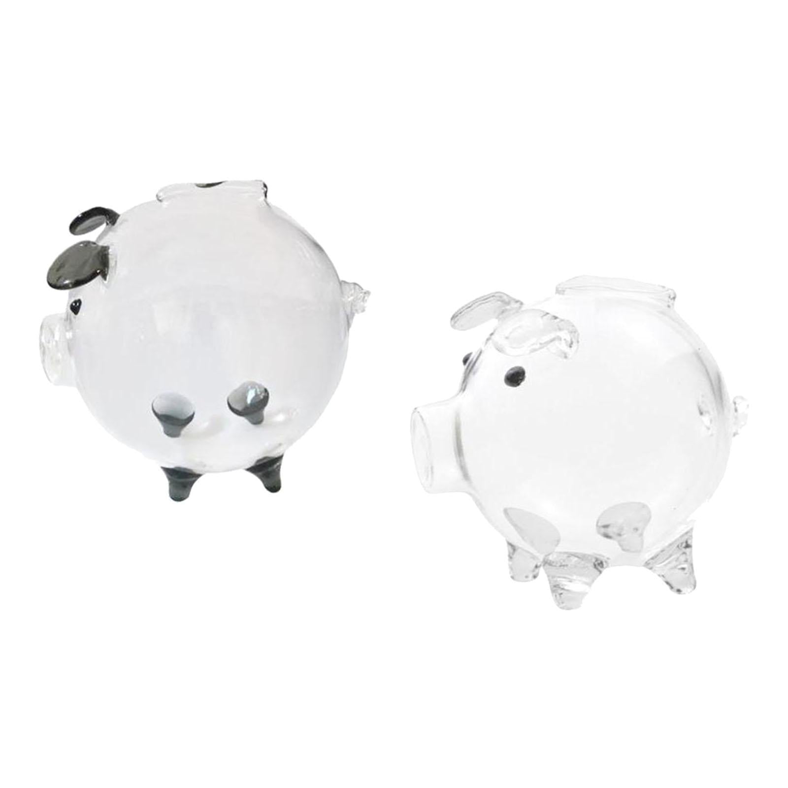 2 Glass Piggy Banks Lovely Money Saving Box for Birthday Clear and Black