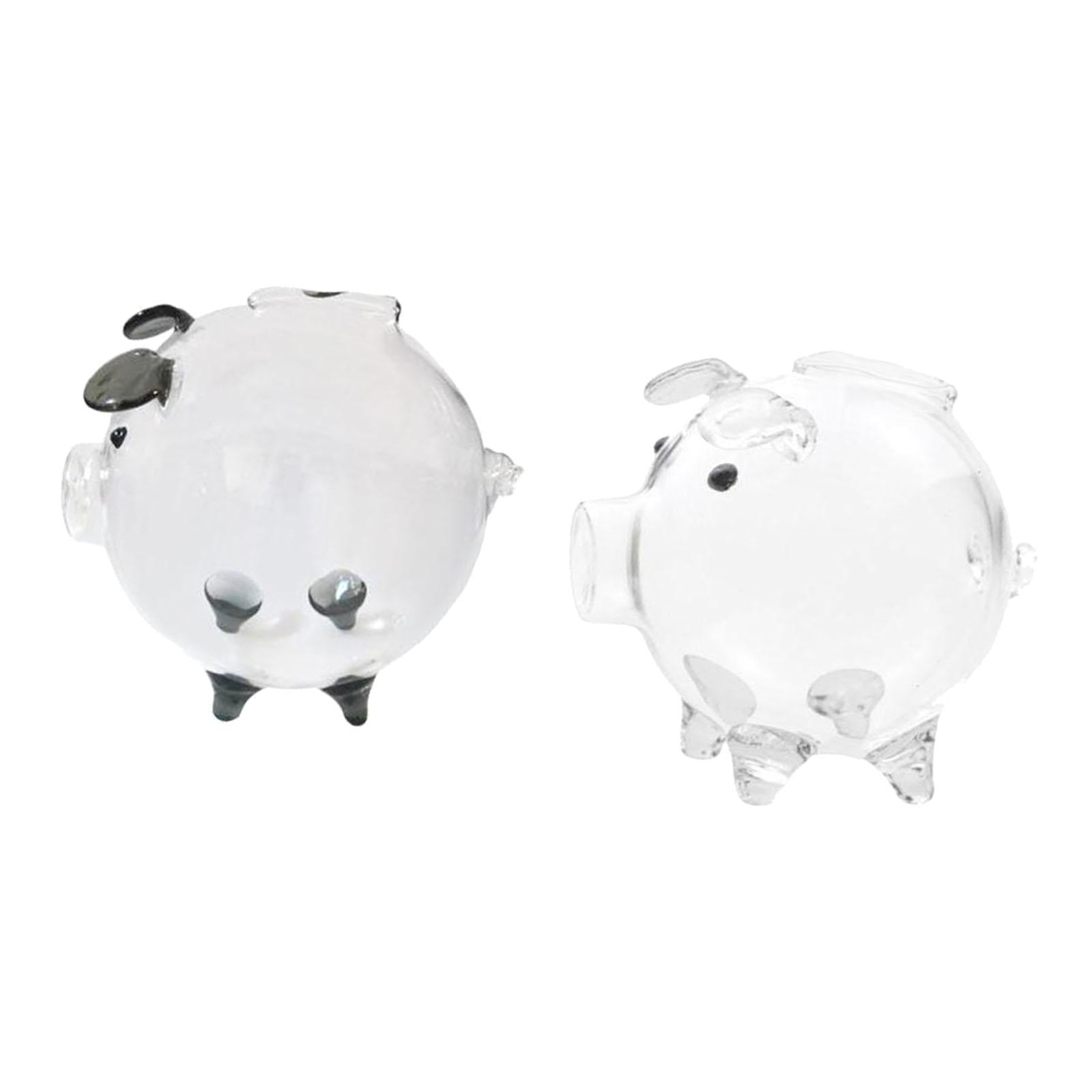 2 Glass Piggy Banks Lovely Money Saving Box for Birthday Clear and Black