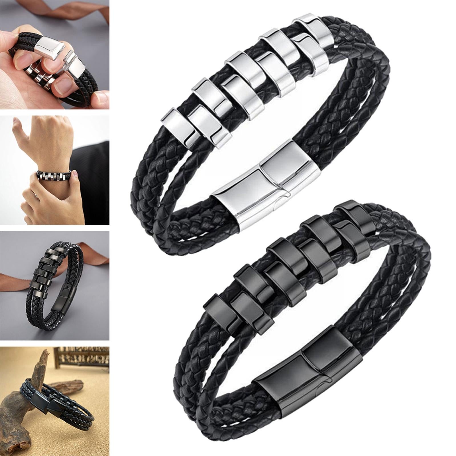 Braided Bracelet Cuff Bracelet Rock Stackable PU Leather Bracelet