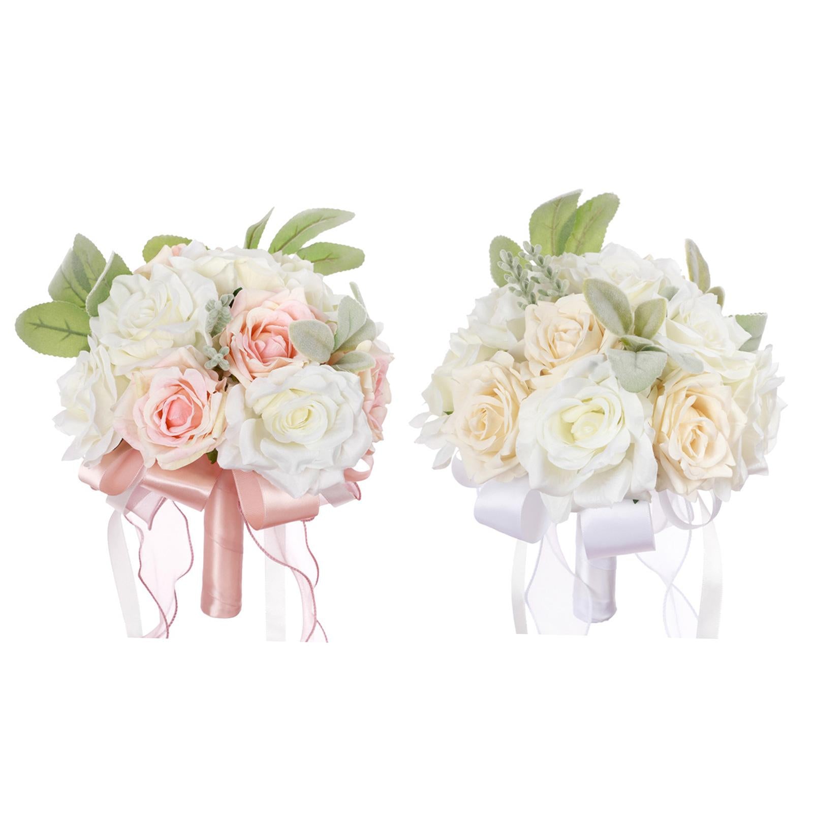 2x Wedding Bridal Bouquet Bridesmaid Bouquet Toss Bouquet White and Pink