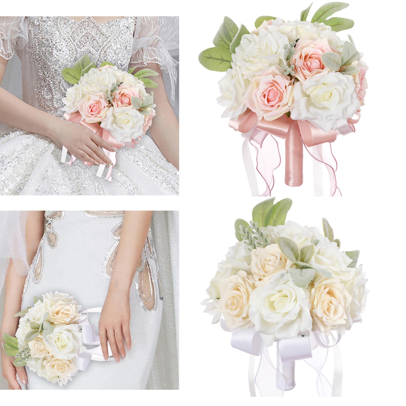 2x Wedding Bridal Bouquet Bridesmaid Bouquet Toss Bouquet White and Pink