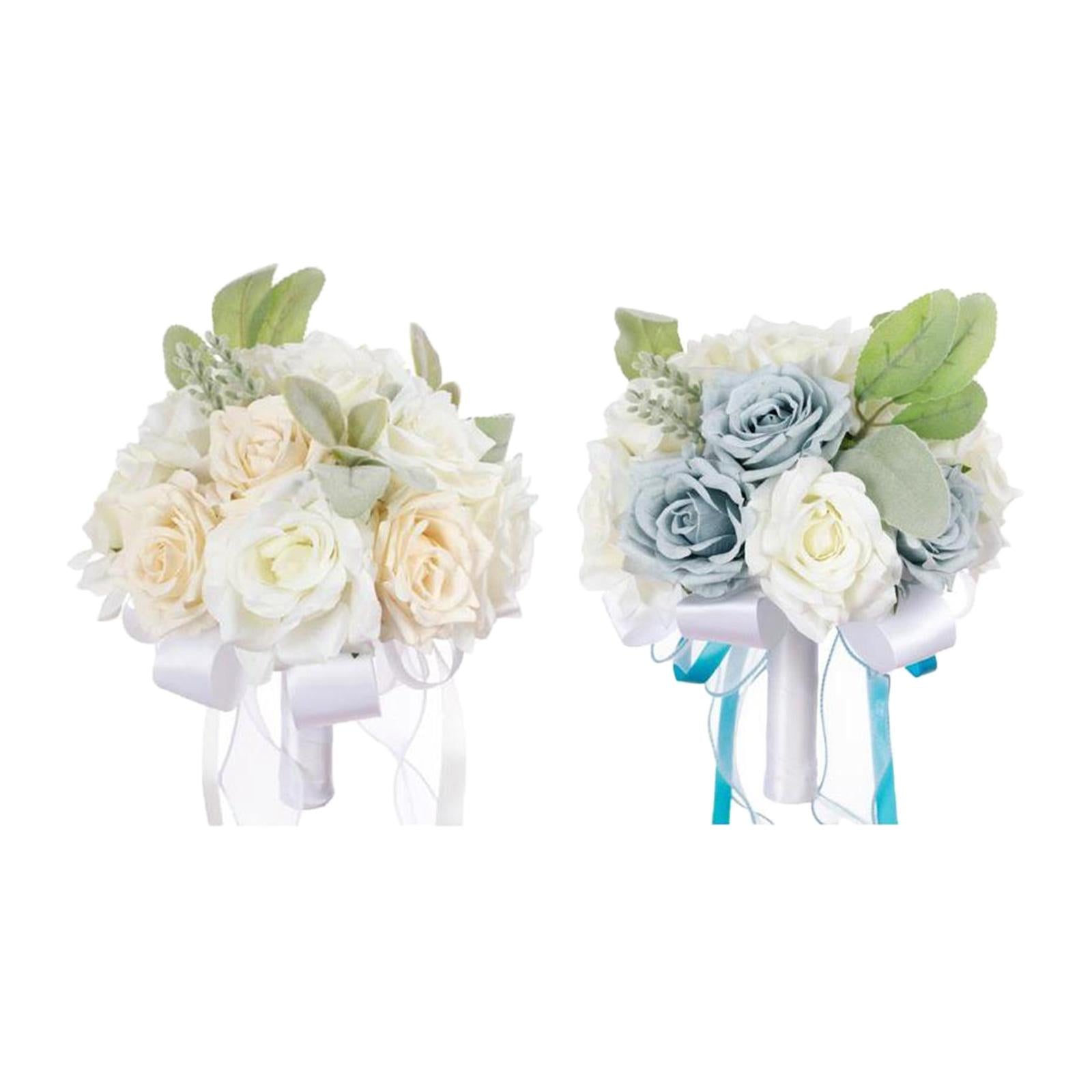 2x Wedding Bridal Bouquet Bridesmaid Bouquet Toss Bouquet White and Blue