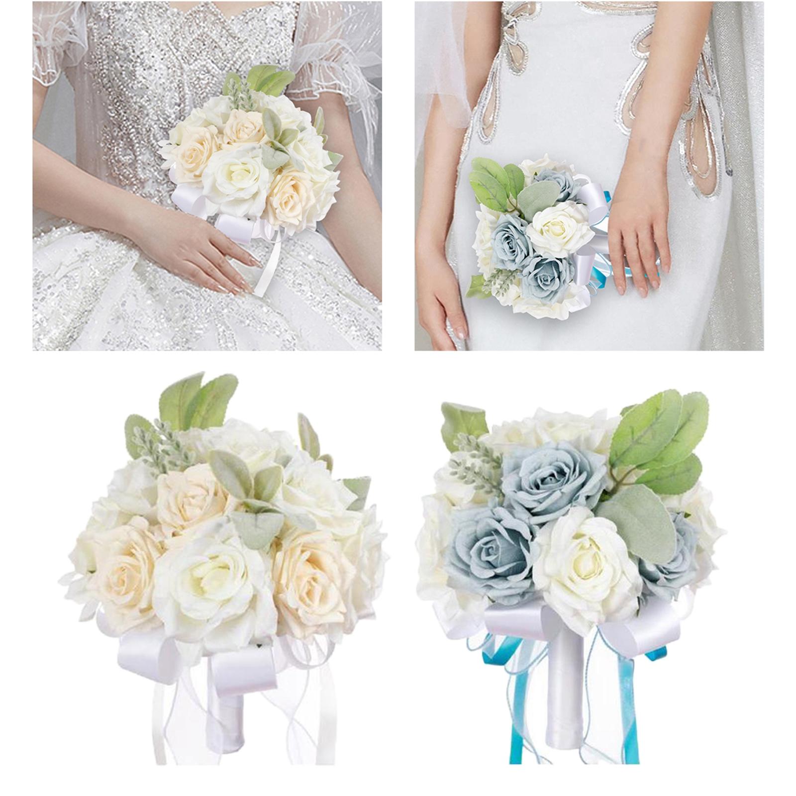 2x Wedding Bridal Bouquet Bridesmaid Bouquet Toss Bouquet White and Blue