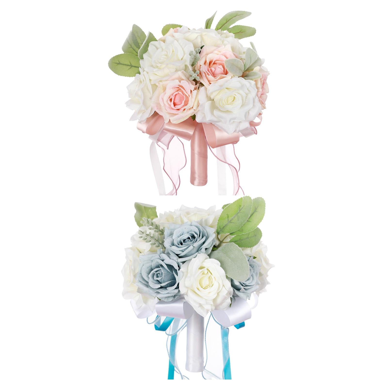 2x Wedding Bridal Bouquet Bridesmaid Bouquet Toss Bouquet Blue and Pink