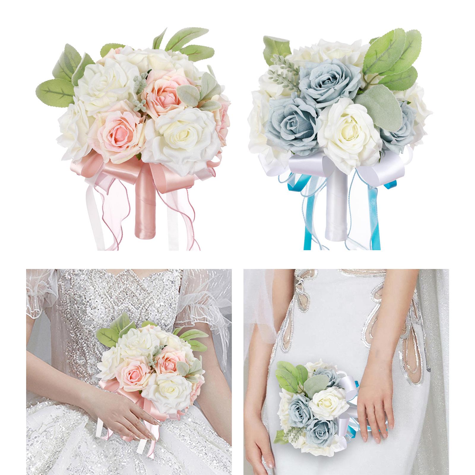 2x Wedding Bridal Bouquet Bridesmaid Bouquet Toss Bouquet Blue and Pink