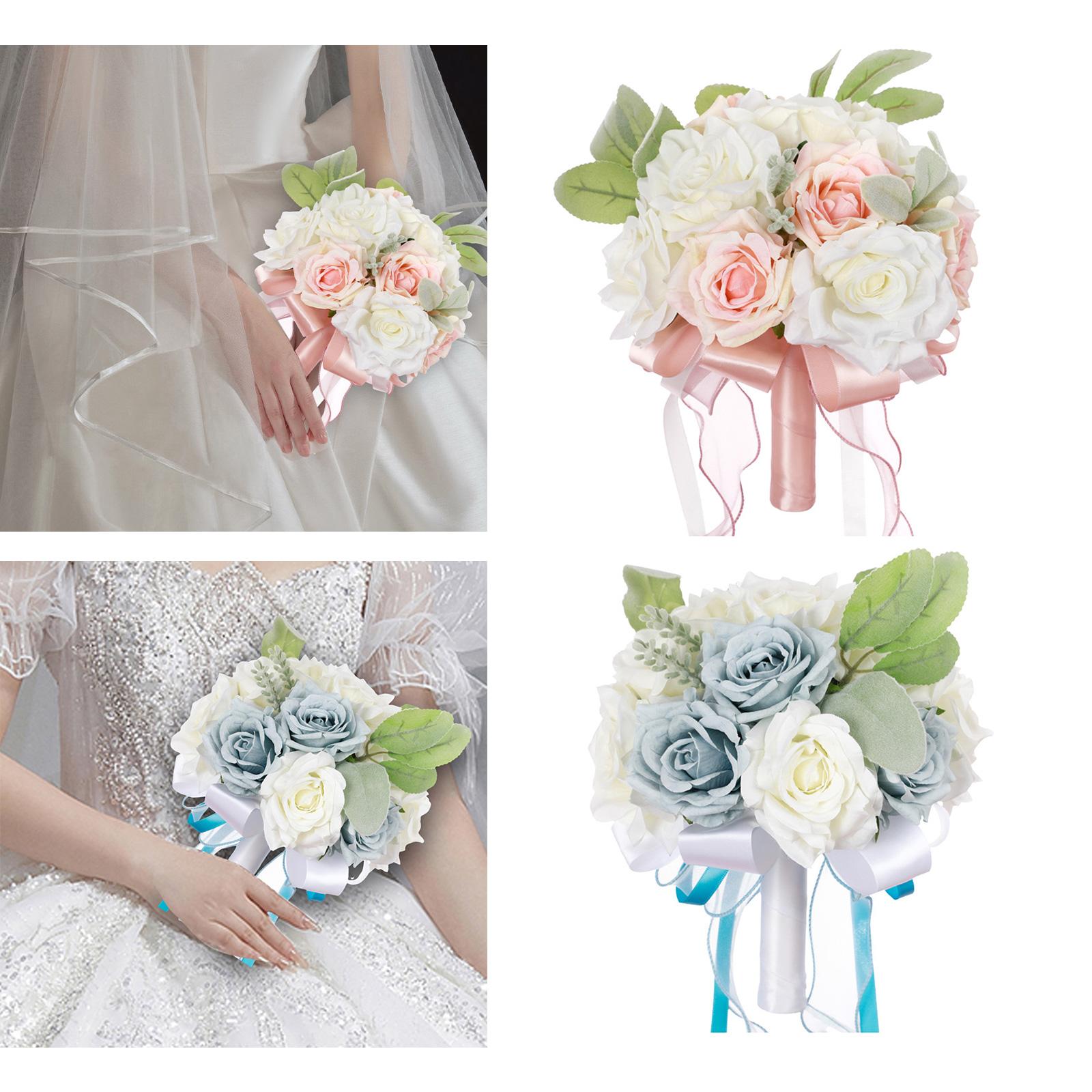 2x Wedding Bridal Bouquet Bridesmaid Bouquet Toss Bouquet Blue and Pink