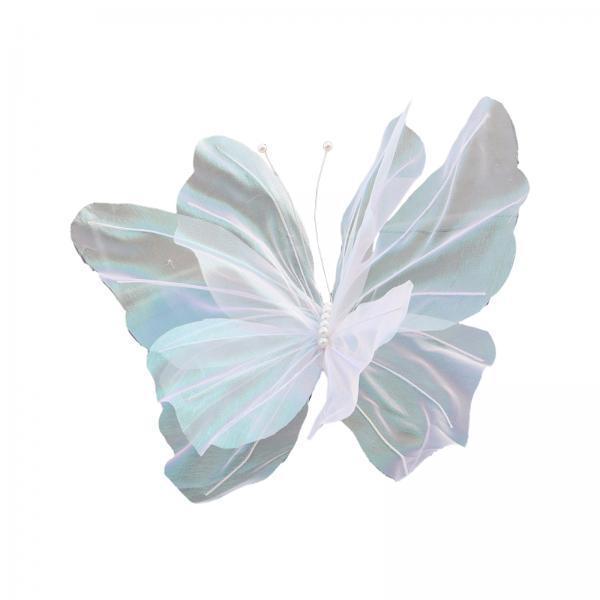2xSilk Yarn Artificial Butterfly Giant Gauze Fake Butterfly for Wedding Crafts White