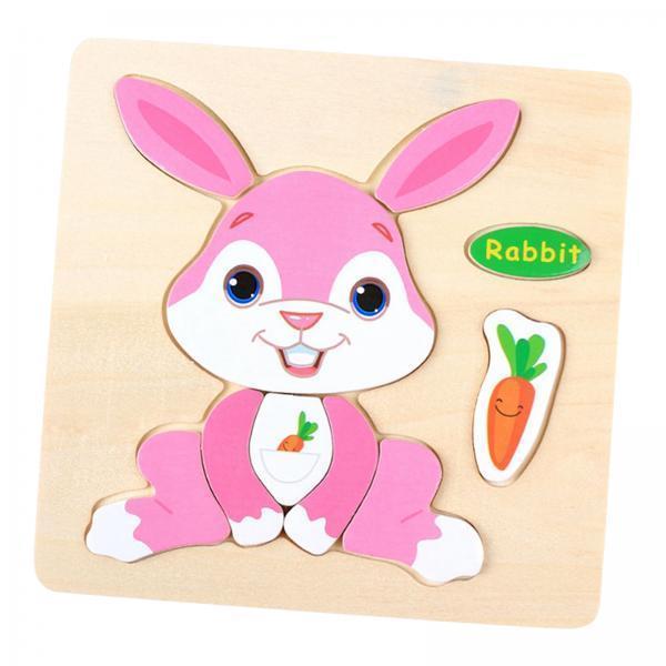 6xWooden Cartoon Rabbit Jigsaw Puzzles for Baby Birthday Travel Toy