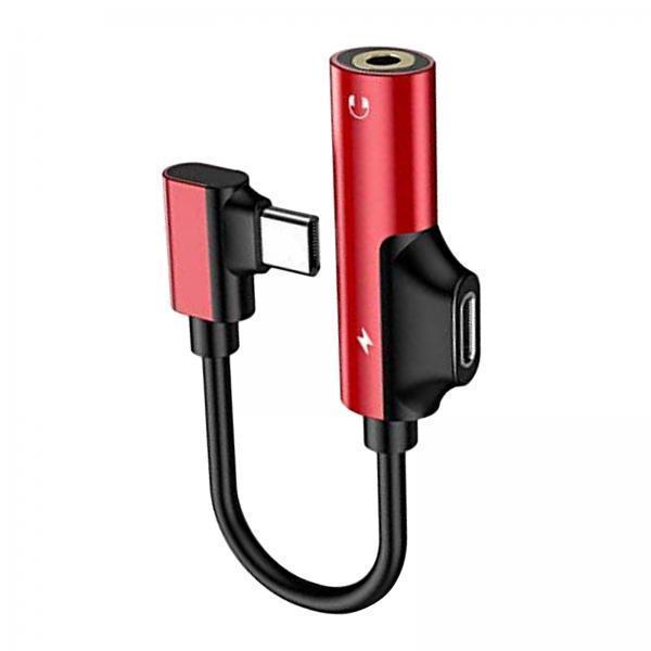 5x2-in-1 USB-C PD Headphone Jack Adapter for Aux Stereo Earphones red