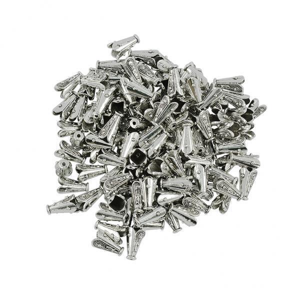 6x100 Pieces Tibetan Silver Bump Caps Flower Focal Tassel Necklace Jewelry DIY