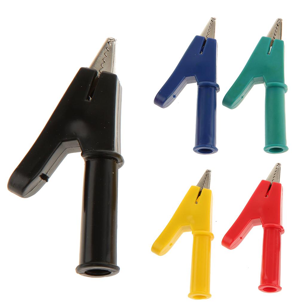 5Pairs Black + Red Alligator Insulated Clip Plug Stackable Banana Connector