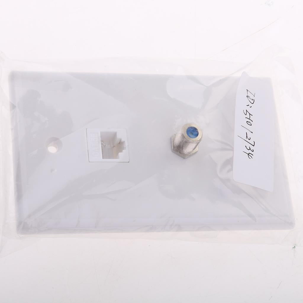 2Pieces Coaxial F Connector Ethernet Network RJ45 Jack Wall Plate Outlet