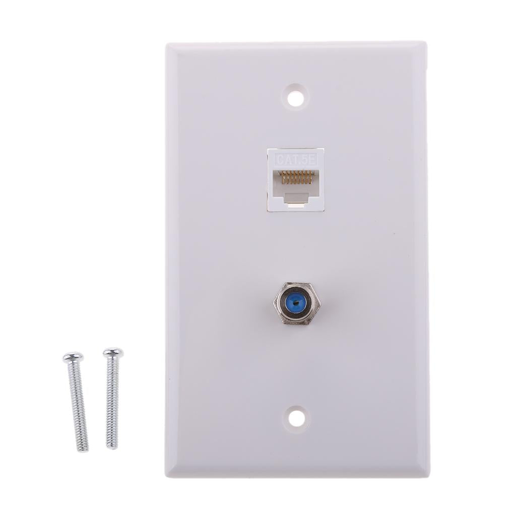 2Pieces Coaxial F Connector Ethernet Network RJ45 Jack Wall Plate Outlet
