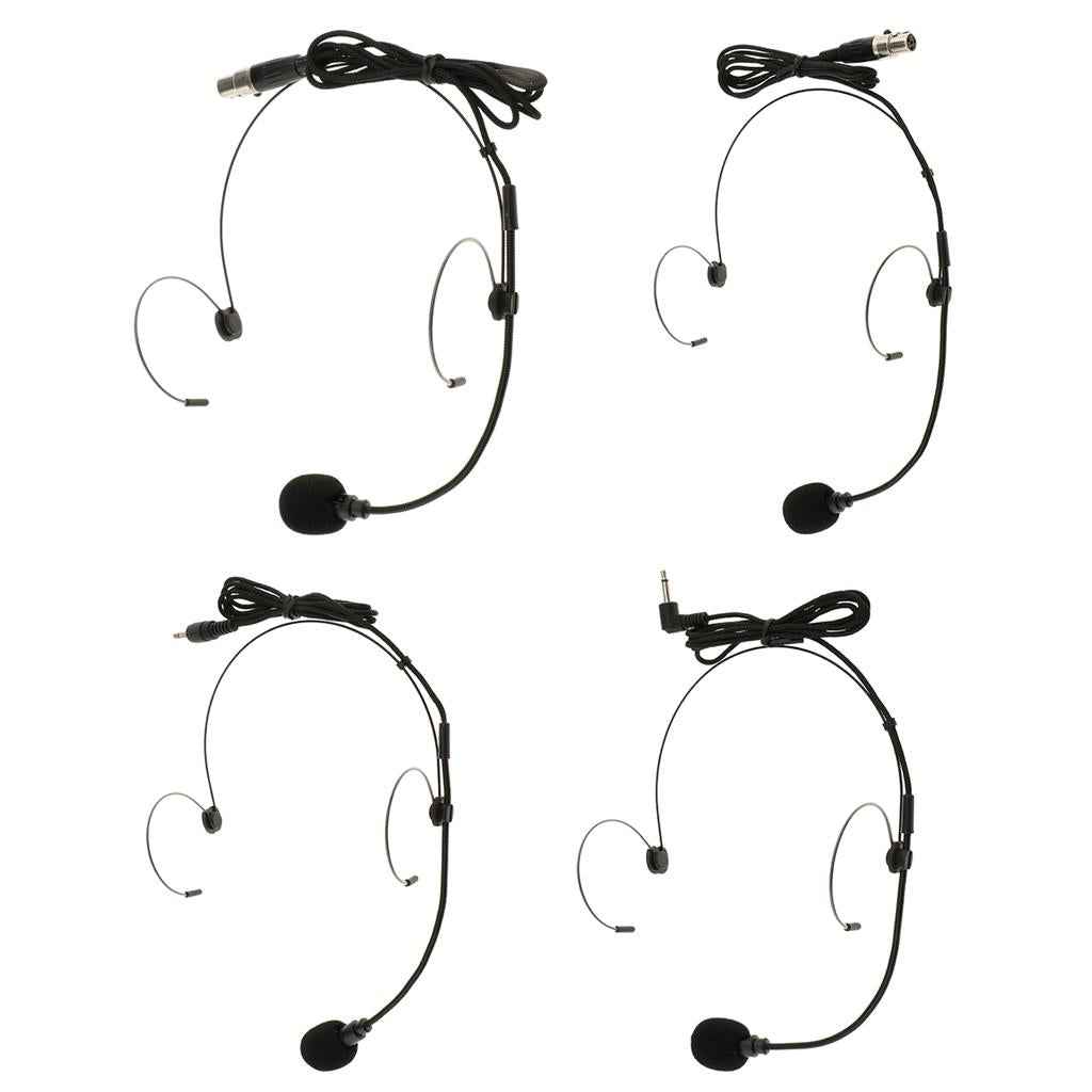 Double Ear Hook Wired Headset Headworn Microphone Black 3.5mm Right Angle