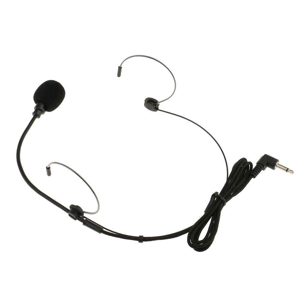 Double Ear Hook Wired Headset Headworn Microphone Black 3.5mm Right Angle
