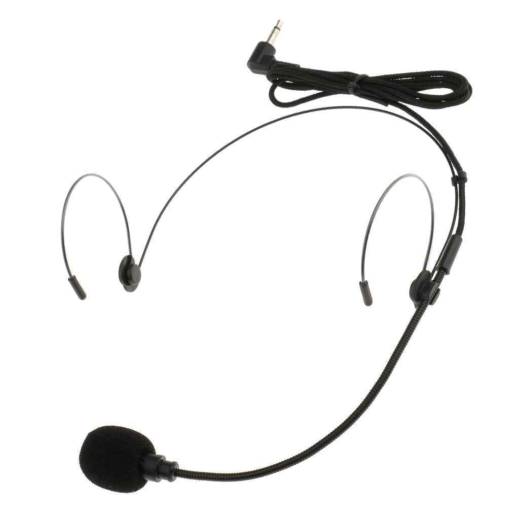 Double Ear Hook Wired Headset Headworn Microphone Black 3.5mm Right Angle