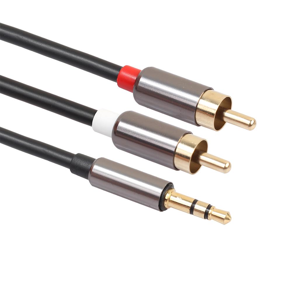 3 FT 3.5mm Stereo Male Plug to 2 RCA Audio Male Adapter Speaker Cable Grey